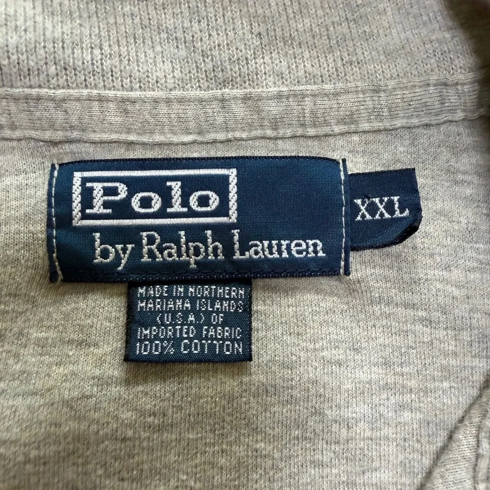 Polo Ralph Lauren Quarter Zip Pullover Mens XXL Gray Cotton Leather Pull Sweater